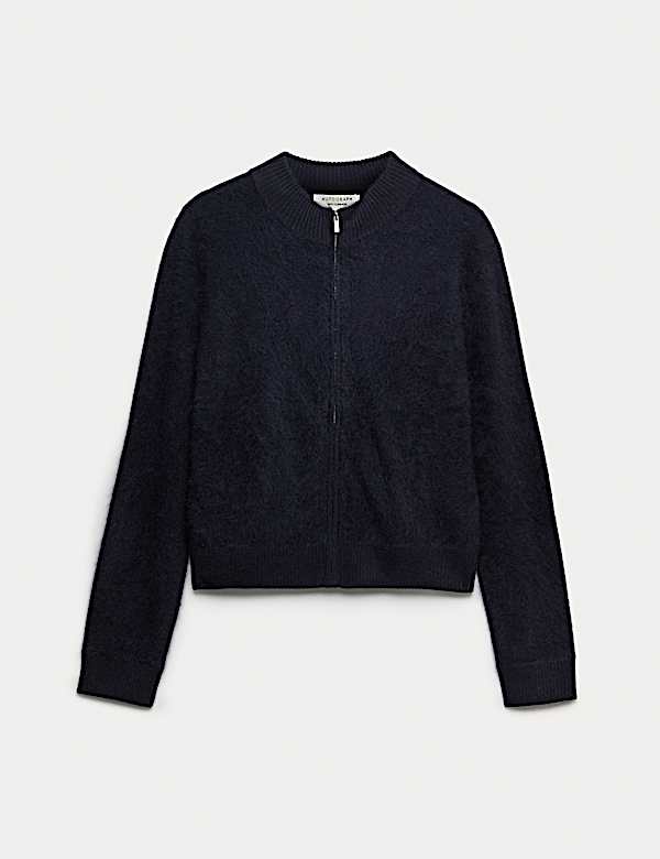 Geb&uuml;rstete Strickjacke mit hohem Wollanteil und Cashmere mit Rei&szlig;verschluss - AT