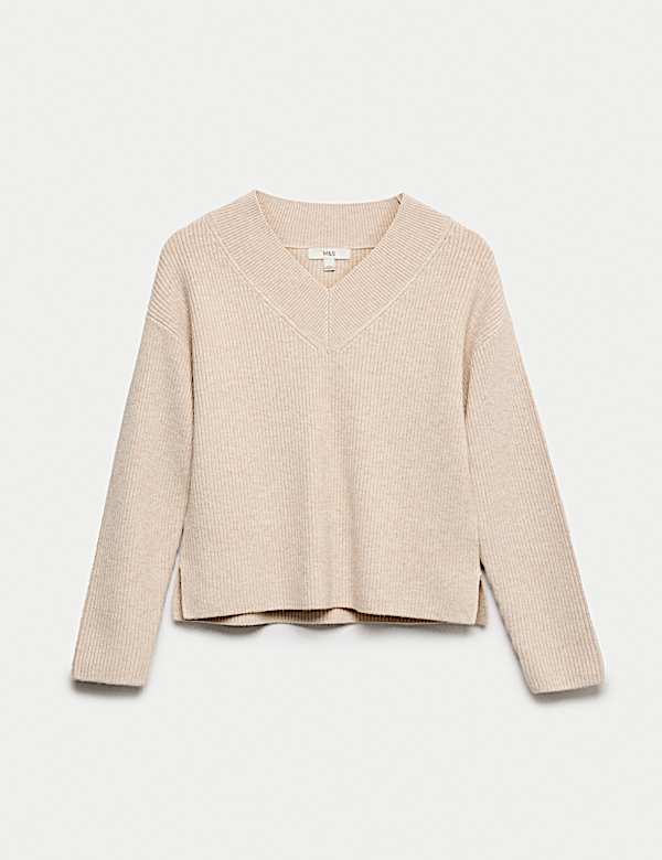 Ribbed V-Neck  Relaxed Jumper - KG