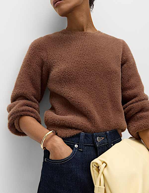 Fluffy Crew Neck Knitted Jumper - ES