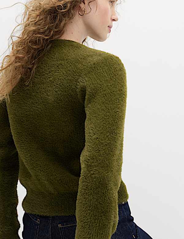 Fluffy Crew Neck Knitted Jumper - EE