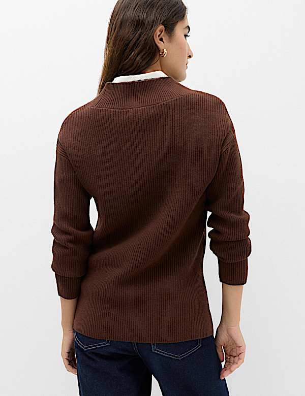 Ribbed V-Neck Longline Jumper - CN