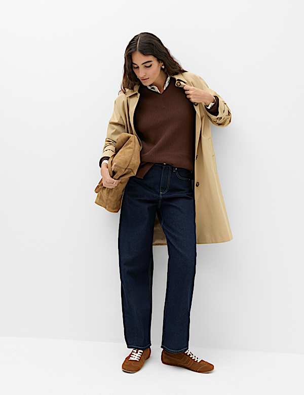 Ribbed V-Neck Longline Jumper - CN