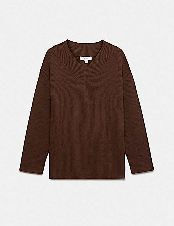 Ribbed V-Neck Longline Jumper - CN