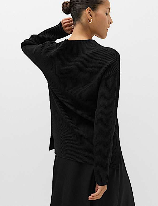 Ribbed V-Neck Longline Jumper
