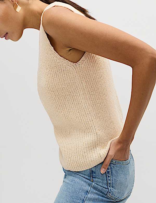 Cotton Blend Ribbed Knitted Waistcoat - JP