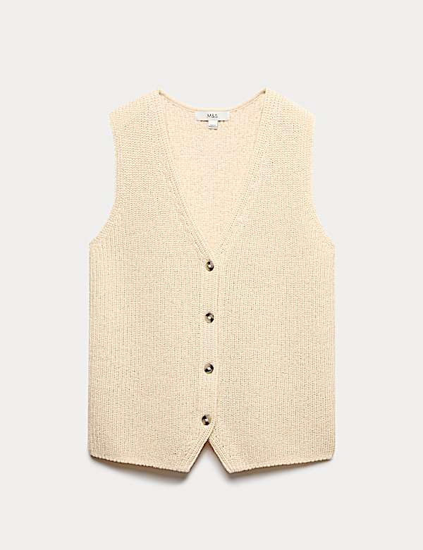Cotton Blend Ribbed Knitted Waistcoat - JP