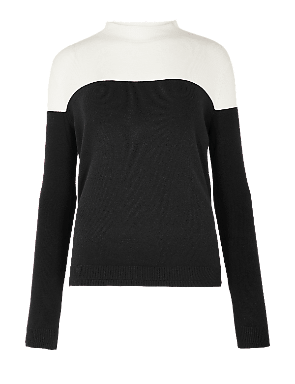 Soft Touch Colour Block Funnel Neck Jumper