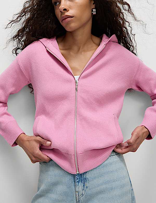 Soft Touch Knitted Zip Up Hoodie - US