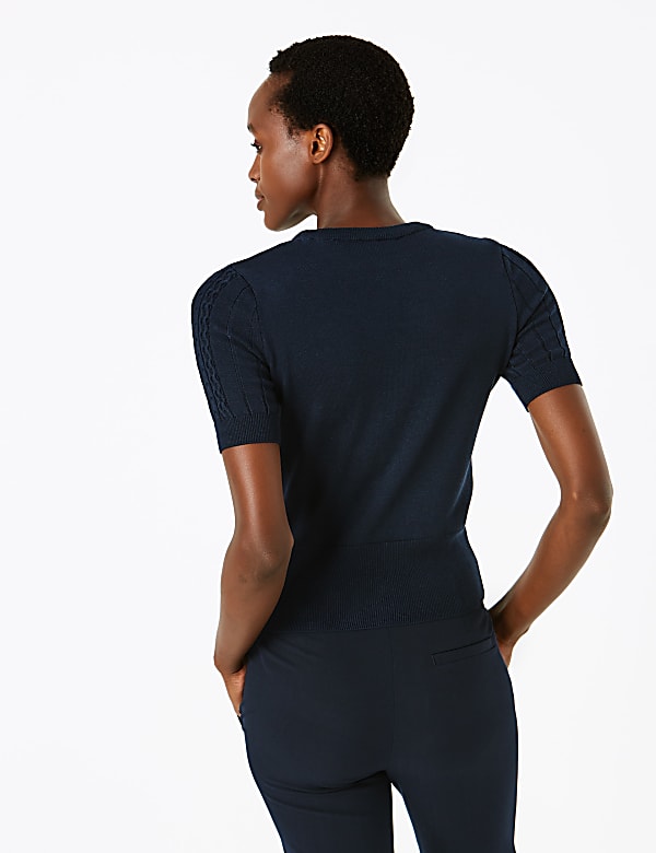 Ribbed Crew Neck Short Sleeve Knitted Top
