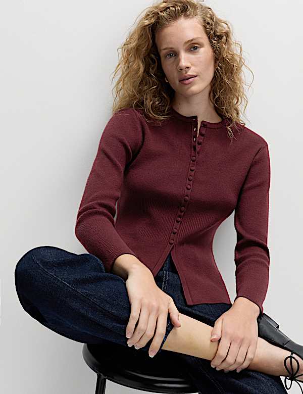 Soft Touch Crew Neck Peplum Fitted Cardigan - NO