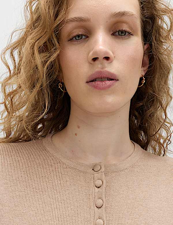 C&aacute;rdigan p&eacute;plum ajustado de tacto suave con cuello redondo - US