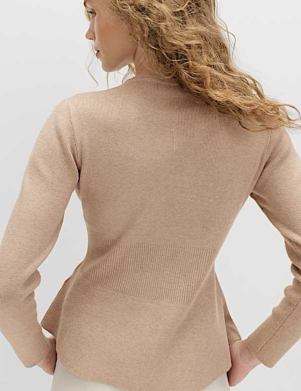 C&aacute;rdigan p&eacute;plum ajustado de tacto suave con cuello redondo - US