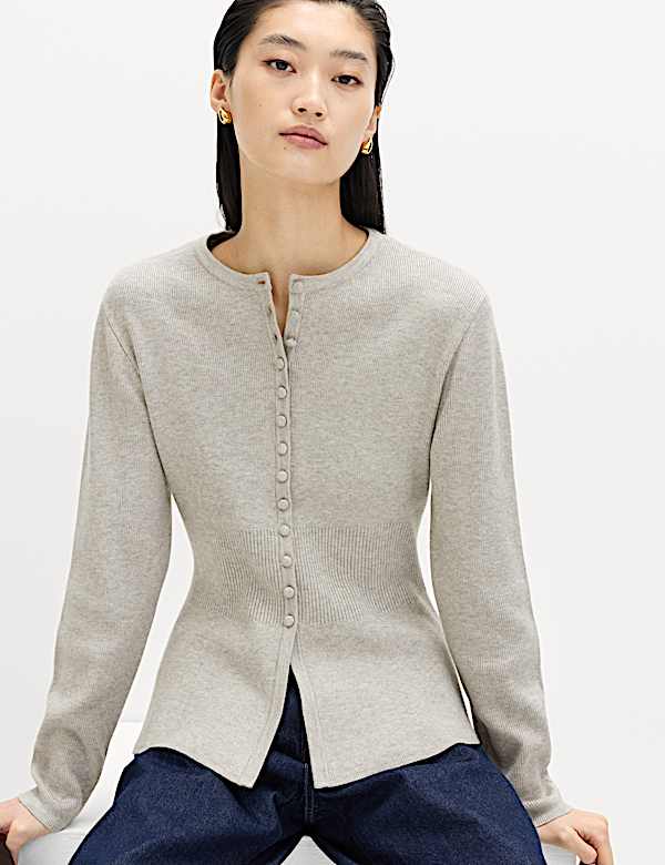 Soft Touch Crew Neck Peplum Fitted Cardigan - AU