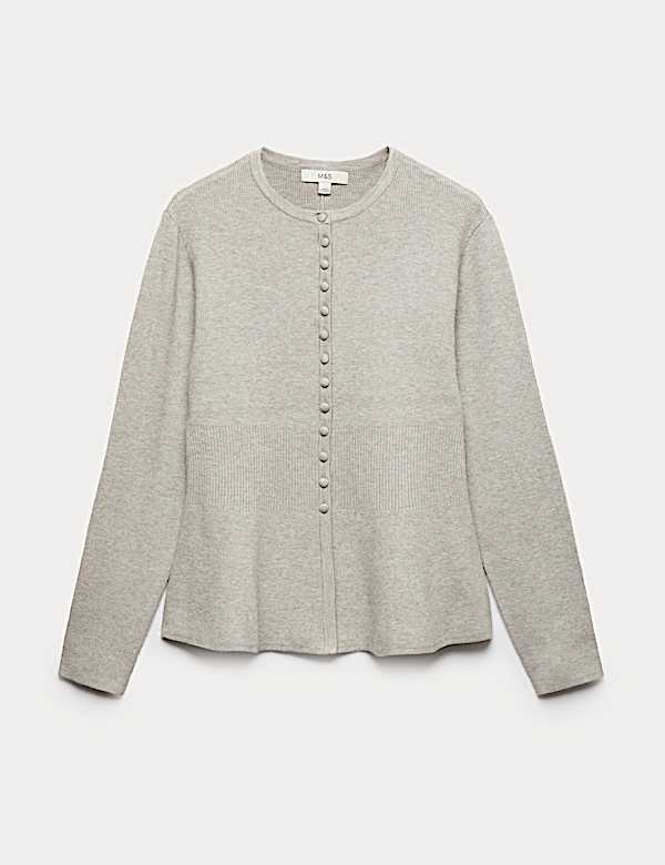 Soft Touch Crew Neck Peplum Fitted Cardigan - AU