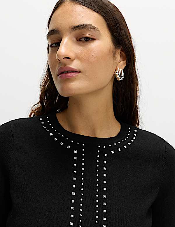 Stud Embellished Crew Neck Jumper - CY