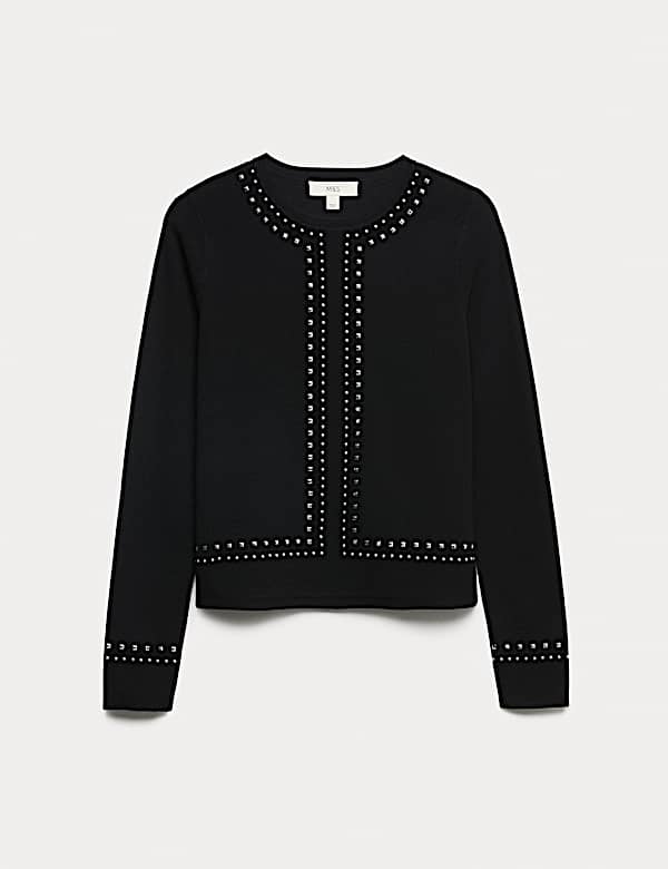 Stud Embellished Crew Neck Jumper - CY