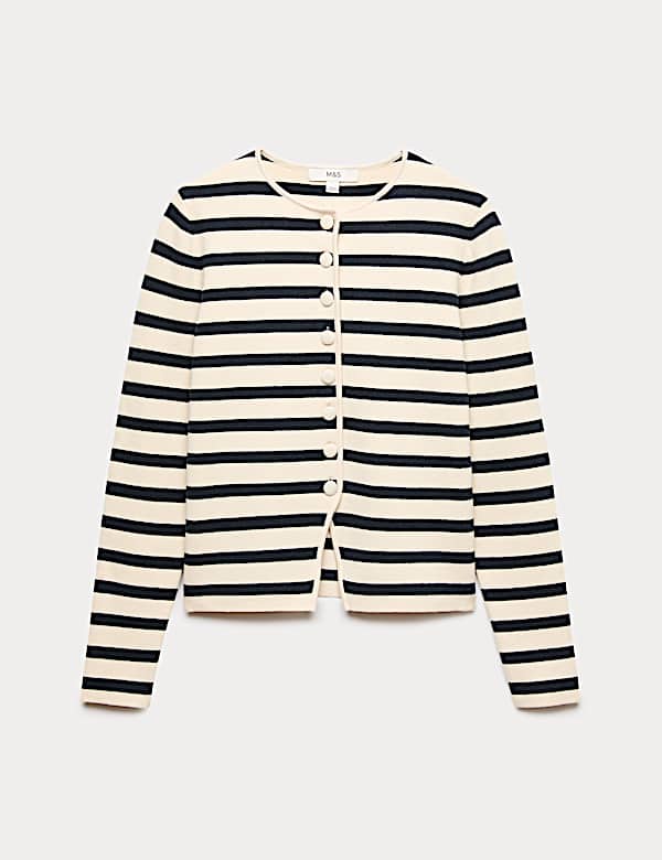 Schmal geschnittene, gestreifte Jacke aus Strick mit hohem Baumwollanteil - AT