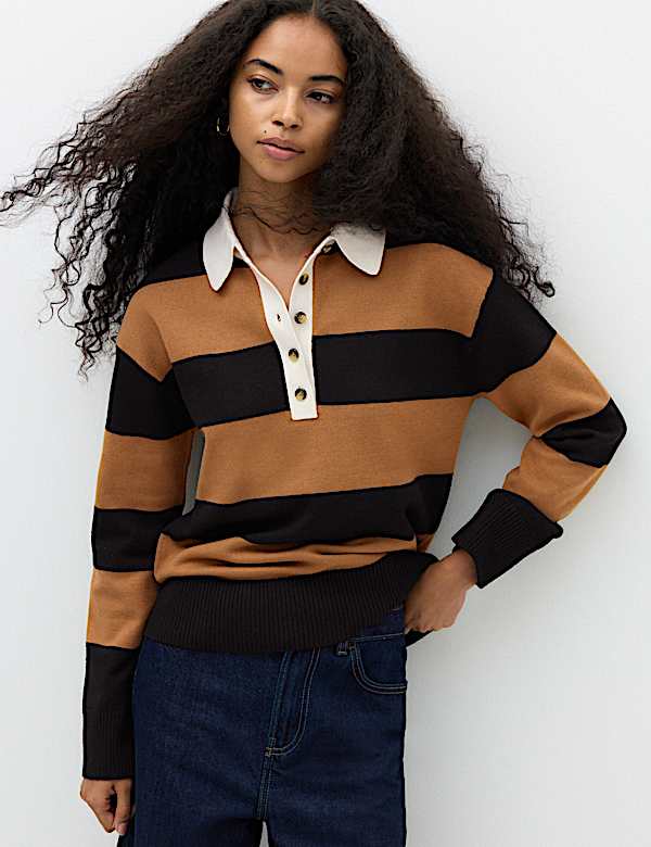 Striped Knitted Rugby Top with Wool