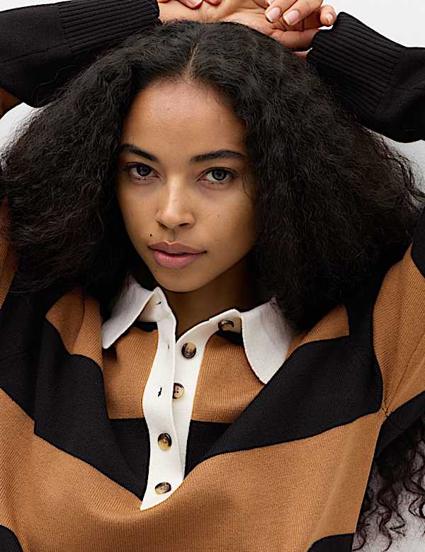 Striped Knitted Rugby Top with Wool - NZ