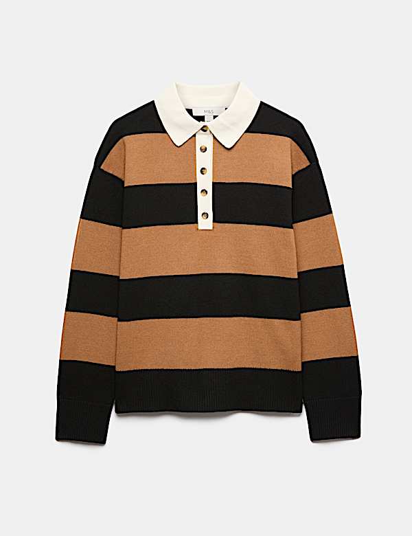 Striped Knitted Rugby Top with Wool - NZ