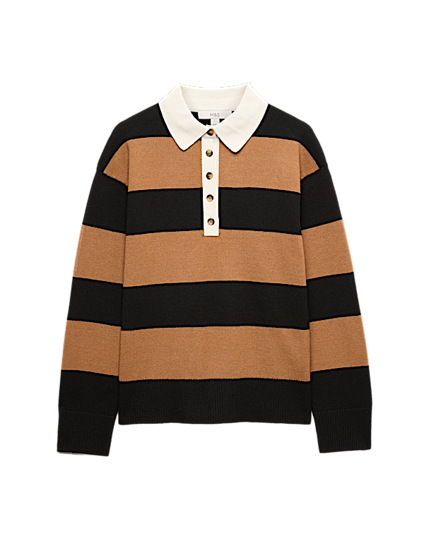 Striped Knitted Rugby Top with Wool