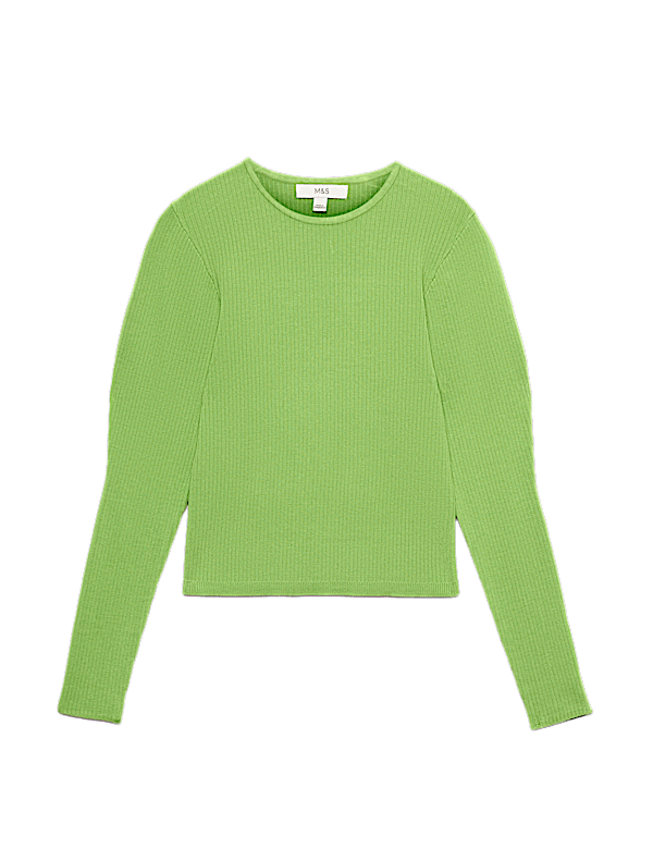 Ribbed Crew Neck Fitted Knitted Top