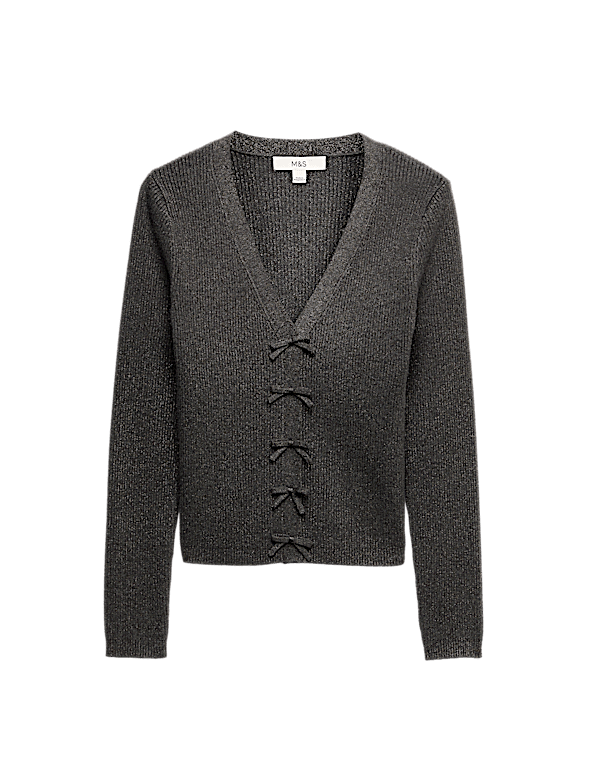 Sparkly V-Neck Bow Detail Cardigan