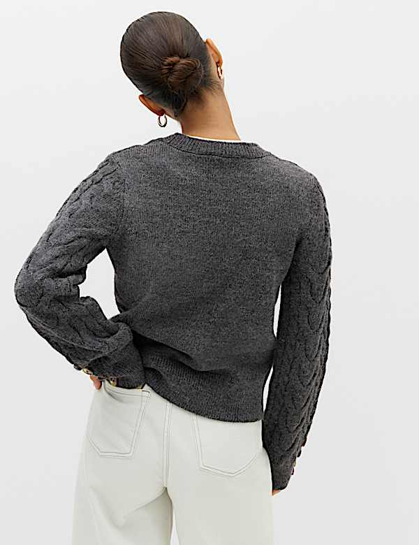 Crew Neck Cable Knit Button Detail Jumper - BN