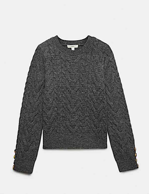 Crew Neck Cable Knit Button Detail Jumper - BN