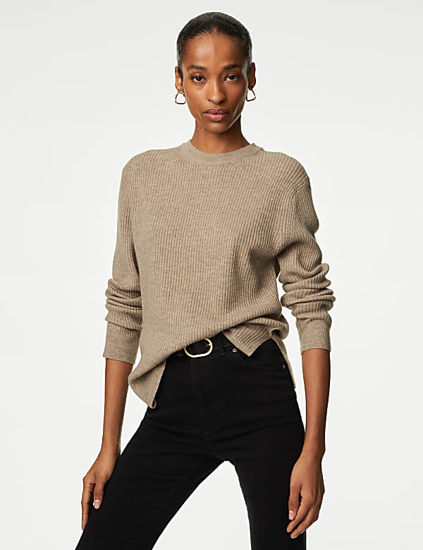 Buy Merino Wool With Cashmere Ribbed Jumper at Marks Spencer