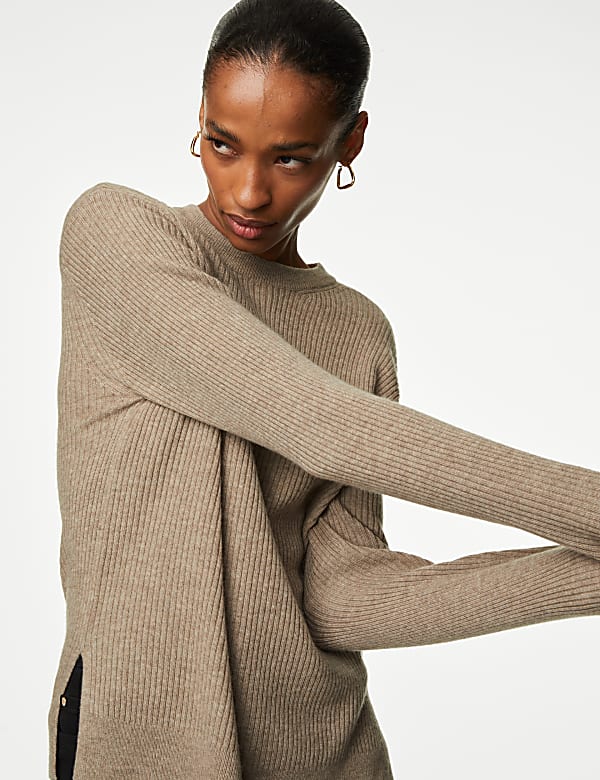 Merino Wool With Cashmere Ribbed Jumper