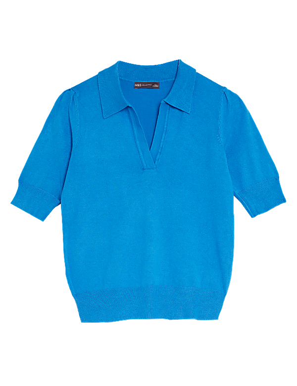 Polo Neck Short Sleeve Knitted Top