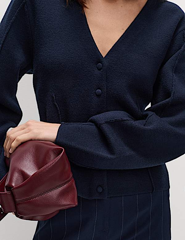 V-Neck Waisted Slim Fit Cardigan - NL