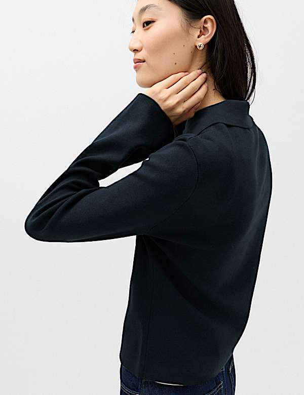 Collared Slim Fit Zip Up Cardigan - VN