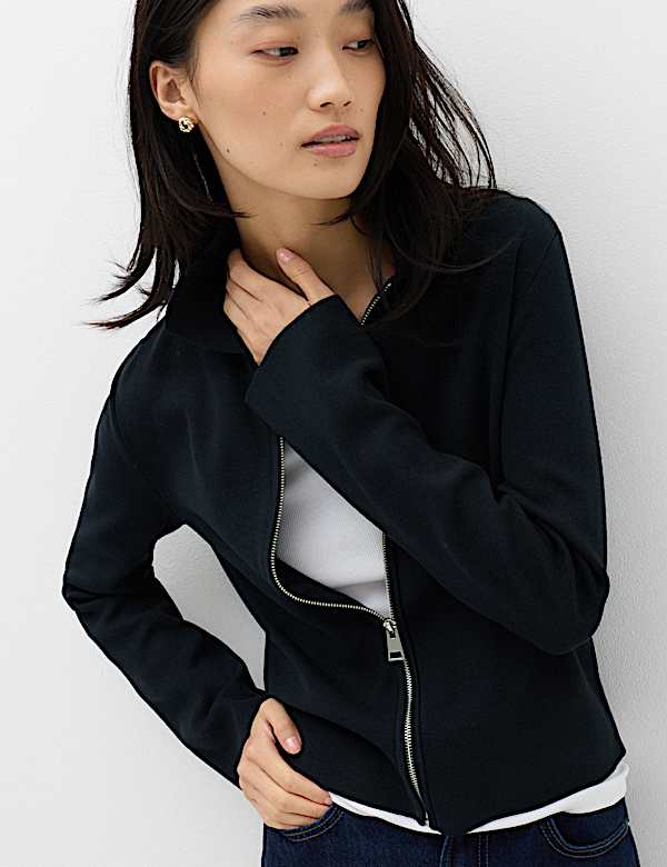 Collared Slim Fit Zip Up Cardigan - VN