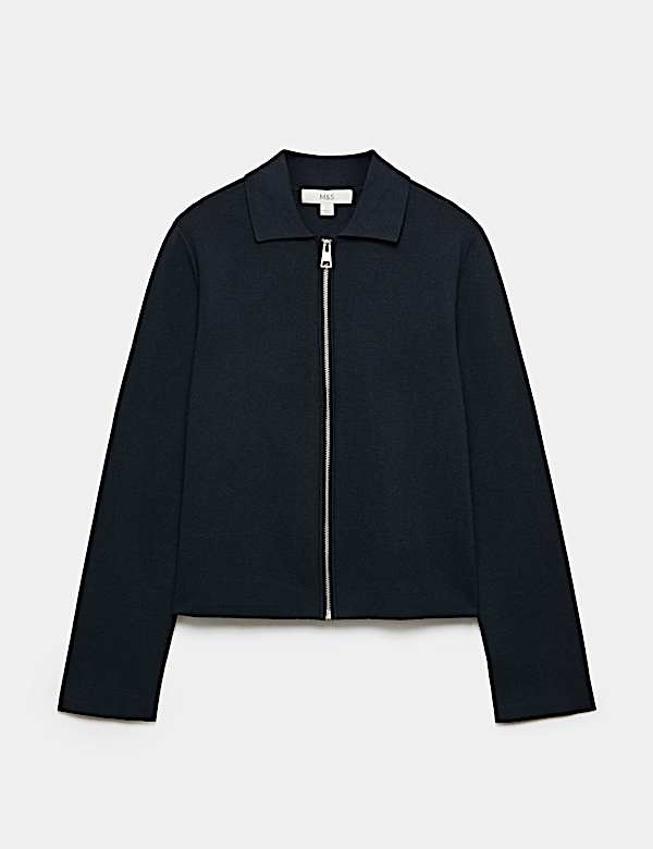 Collared Slim Fit Zip Up Cardigan - VN
