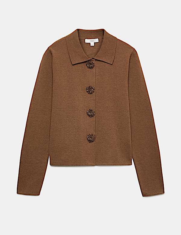 Embellished Collared Cardigan With Wool - TW