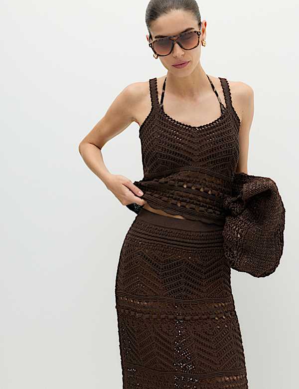 Cotton Rich Pointelle Scallop Edge Knitted Vest