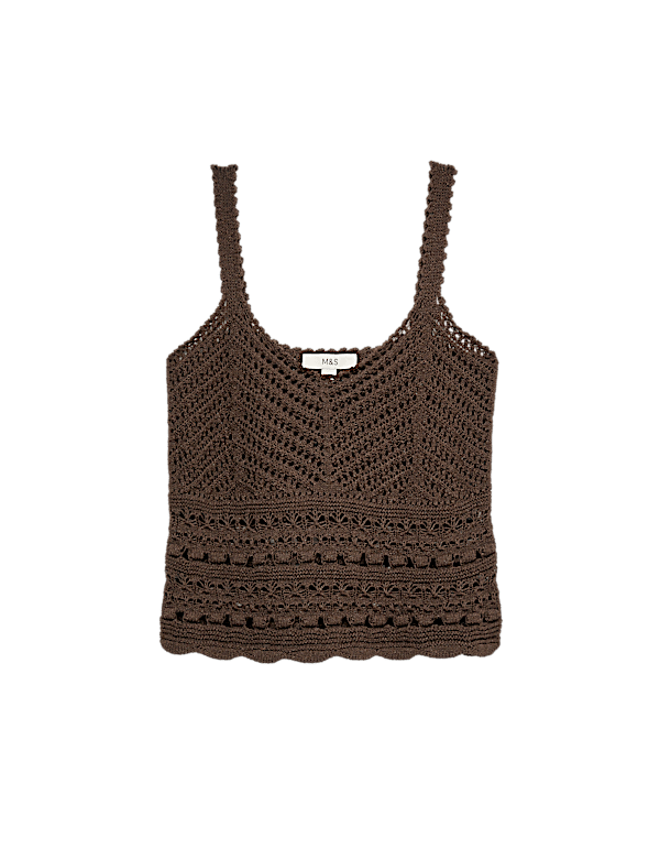 Cotton Rich Pointelle Scallop Edge Knitted Vest