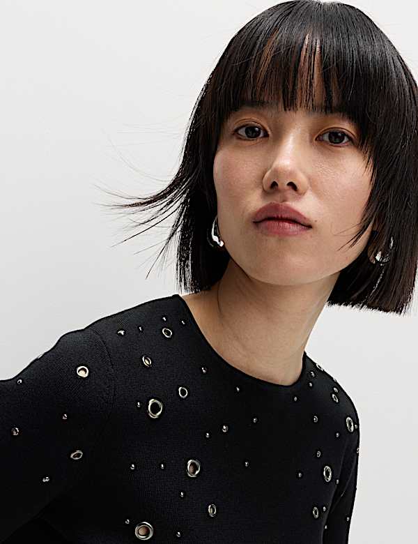 Eyelet Detail Crew Neck Jumper - PT