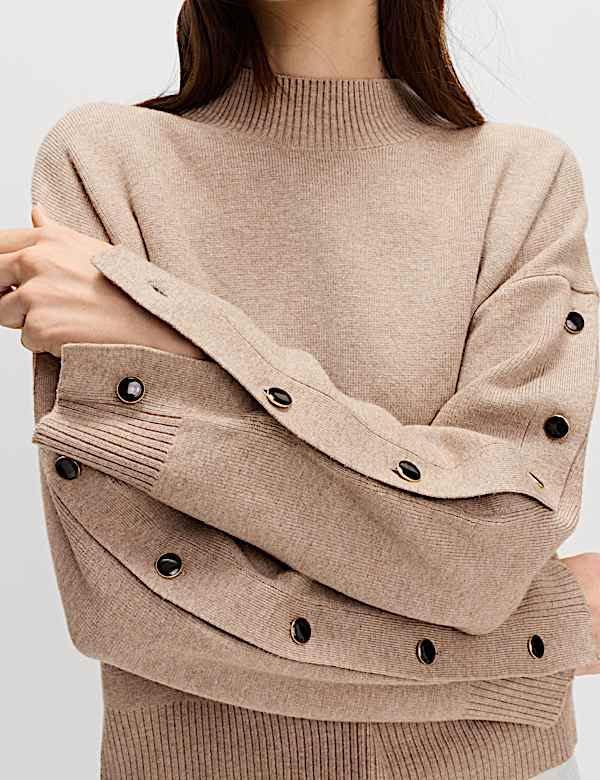 Soft Touch Funnel Neck Button Detail Jumper - ES