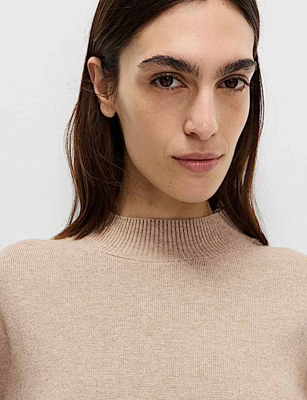 Soft Touch Funnel Neck Button Detail Jumper