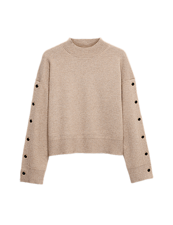 Soft Touch Funnel Neck Button Detail Jumper