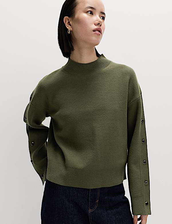 Soft Touch Funnel Neck Button Detail Jumper