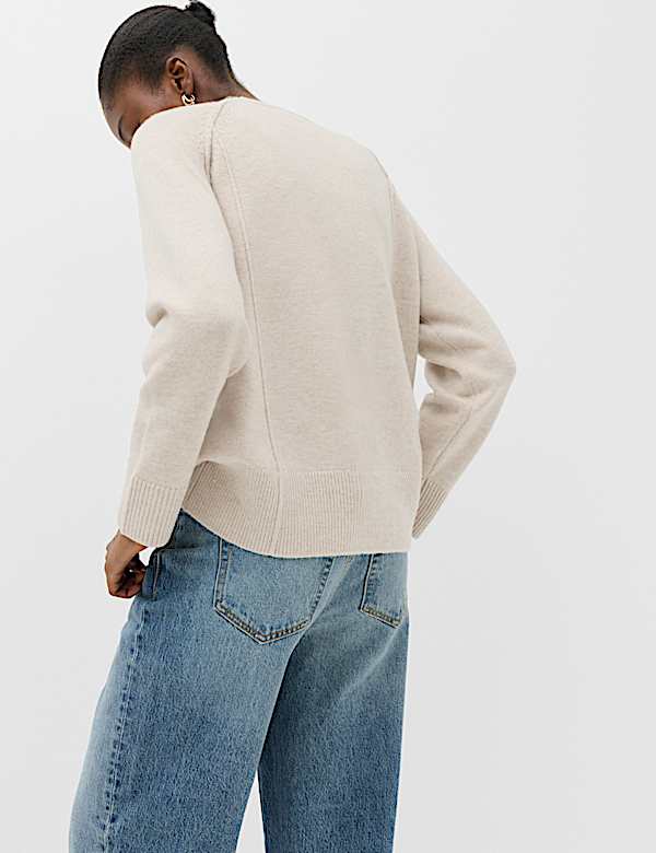 Lambswool Blend Crew Neck Seam Detail Relaxed Fit Jumper - AU