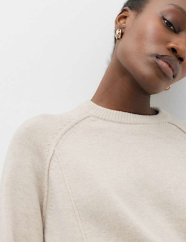 Lambswool Blend Crew Neck Seam Detail Relaxed Fit Jumper - AU