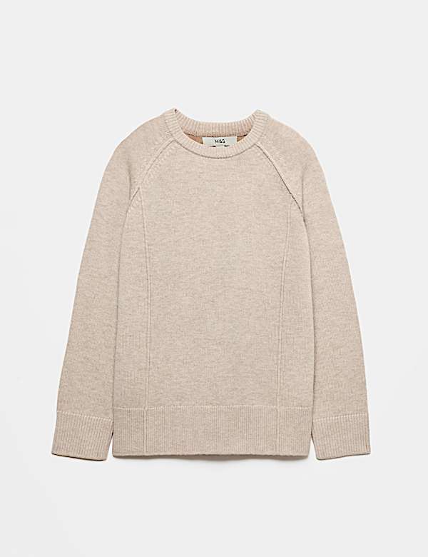 Lambswool Blend Crew Neck Seam Detail Relaxed Fit Jumper - AU