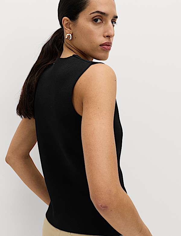 V-Neck Button Front Knitted Waistcoat - CA