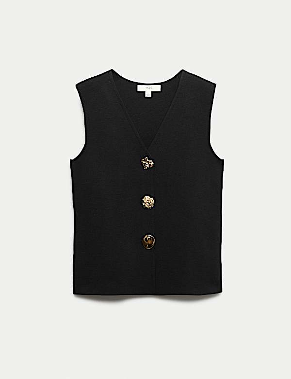 V-Neck Button Front Knitted Waistcoat - CA