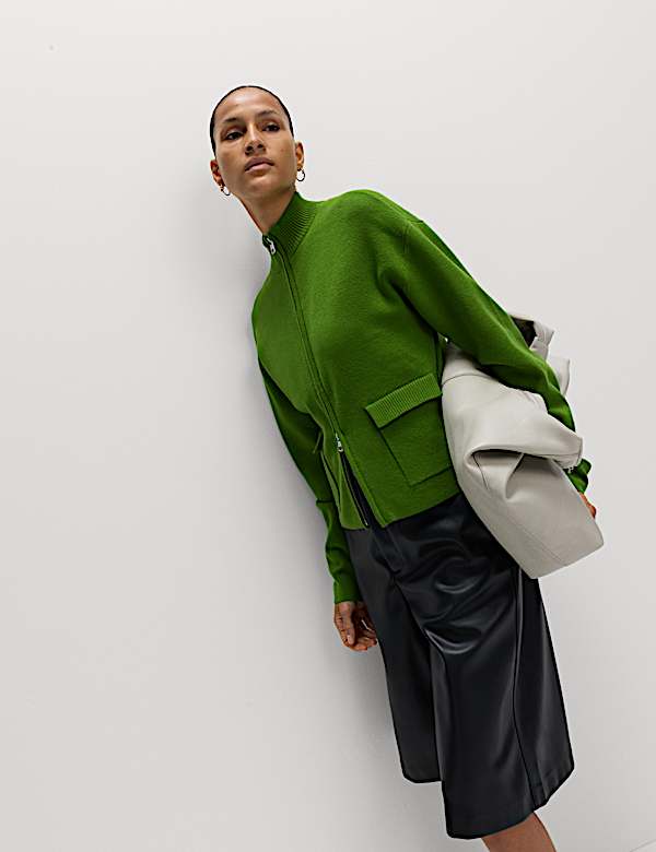 ז'קט סרוג Soft Touch עם צווארון נשפך ורוכסן - IL